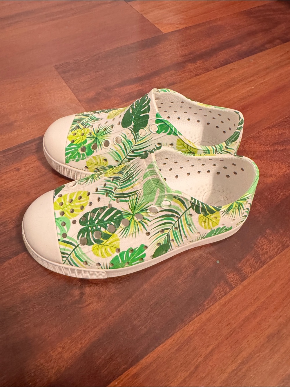Native Shoes Kids Casual Slip-On with Green Tropical Leaf Print